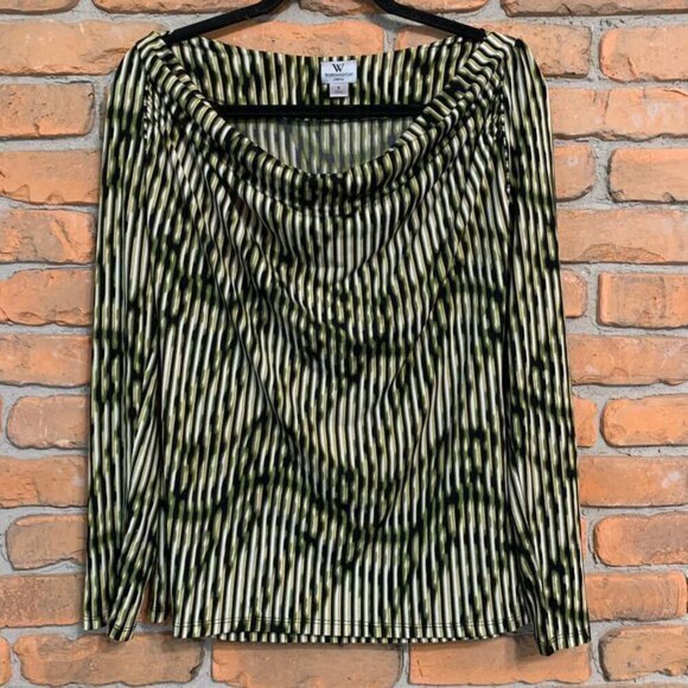 Worthington Women's Stretch Striped Cowl Neck Blouse Long Sleeve Ruched Size S